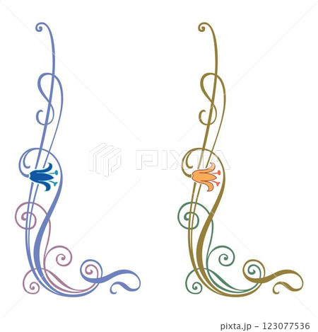 Vintage retro floral calligraphic art decorative elements colored sketch set with flowers isolated vector 123077536