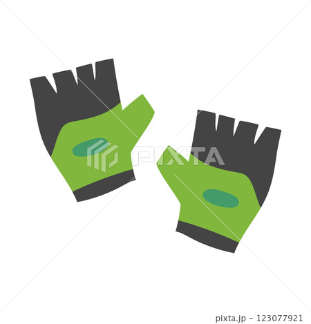 Sports gloves for fitness gray with green color. Hand protection during training. The vector illustration is isolated. 123077921