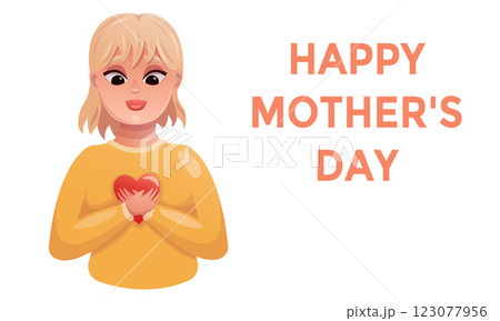Happy Mother's Day. Illustration of mom holding greeting card 123077956