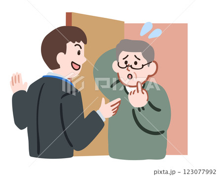 訪問販売に困るおじいさん 訪問販売に困るおじいさん 123077992