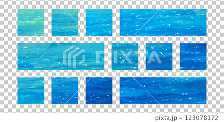 青い絵の具のテクスチャ素材 油彩、パステルで描かれた海のベクターイラスト 夏色のコラージュ背景セット 青い絵の具のテクスチャ素材 油彩、パステルで描かれた海のベクターイラスト 夏色のコラージュ背景セット 123078172