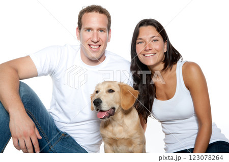 couple in love puppy dog golden retriever couple in love puppy dog golden retriever 123078264