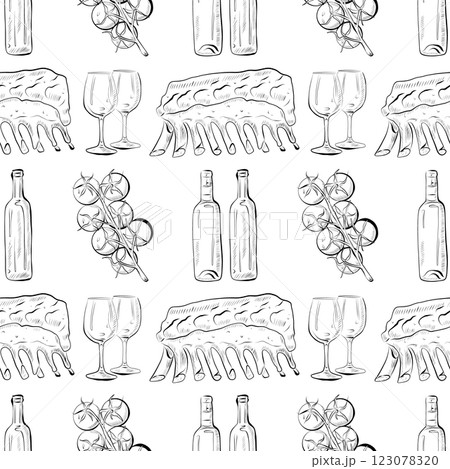 vector seamless pattern line art elements - food, cuisine 123078320