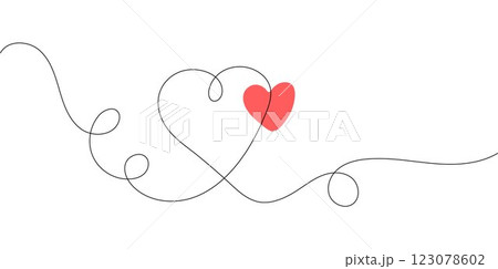 Two hearts continuous one line drawing. Minimalist and modern love symbol. Simple outline illustration for 123078602