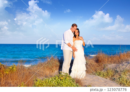 couple in love in the beach on Mediterranean 123078776