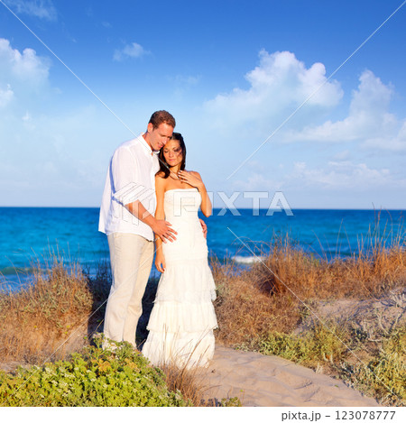 couple in love in the beach on Mediterranean 123078777