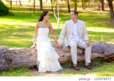 couple happy in love in outdoor park sitting 123078872