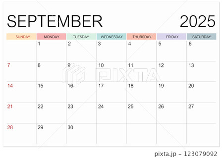 Calendar September 2025 page isolated on white background, Save clipping path. 123079092