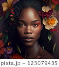 Portrait of  sensual african american woman with  flowers in hair 123079435