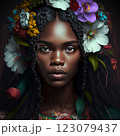 Portrait of  sensual african american woman with  flowers in hair 123079437