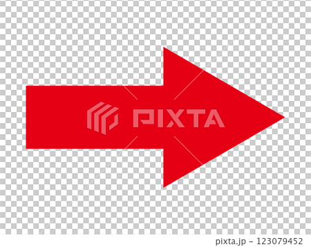 シンプルな右向きの赤い矢印　白背景 123079452