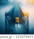 Above view landscape with yellow truck car on the bridge in misty morning 123079455