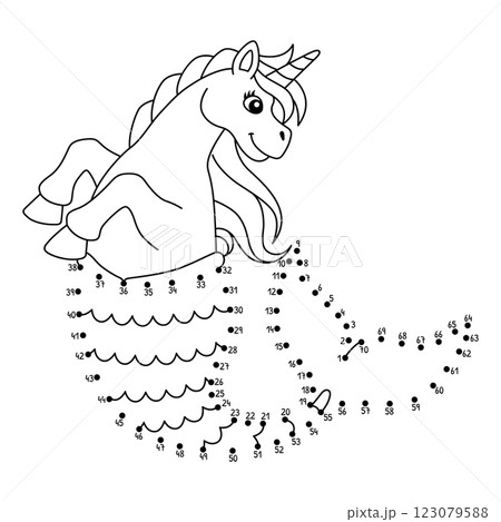 Dot to Dot Mermaid Unicorn Isolated Coloring  123079588