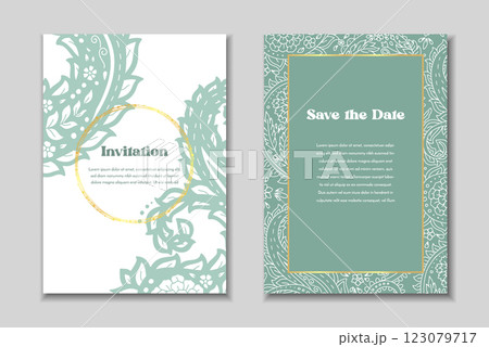 Two greeting cards set with paisley motifs Two greeting cards set with paisley motifs 123079717