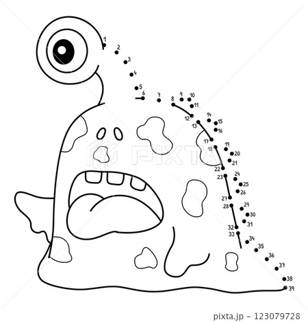 Dot to Dot One Eyed Monster Isolated Coloring Page 123079728