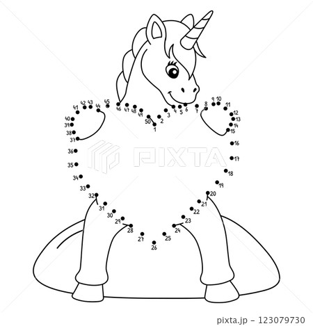 Dot to Dot Unicorn Hugging Heart Isolated Coloring 123079730