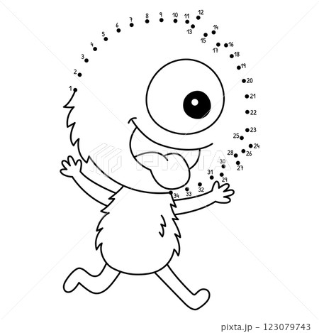 Dot to Dot One Eyed Monster Isolated Coloring Page 123079743