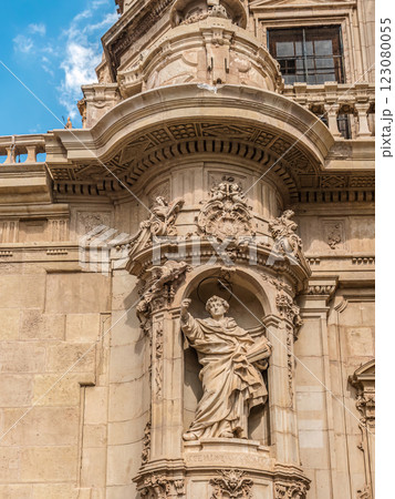 Ornate Sculptural Facade of Historic Cathedral of Murcia, Spain 123080055