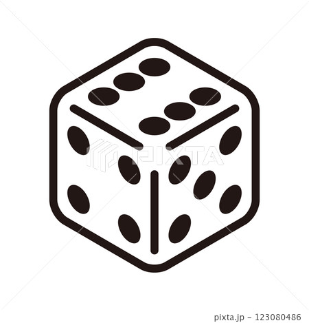 6の目が出たシンプルな白いサイコロのアイソメトリックアイコンのベクターイラスト 123080486