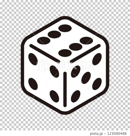 6の目が出たシンプルな白いサイコロのアイソメトリックアイコンのベクターイラスト 123080486
