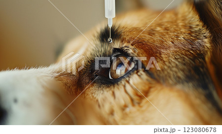 veterinarian ophthalmology doctor instilling eye drops to dog's eyes, banner, installation of medicaments veterinarian ophthalmology doctor instilling eye drops to dog's eyes, banner, installation of medicaments 123080678
