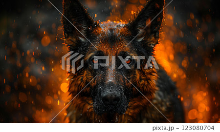 Strong and Serious: Portrait of German Shepherd Dog. Generative AI 123080704