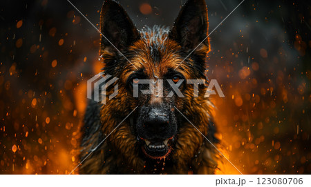 Strong and Serious: Portrait of German Shepherd Dog. Generative AI 123080706
