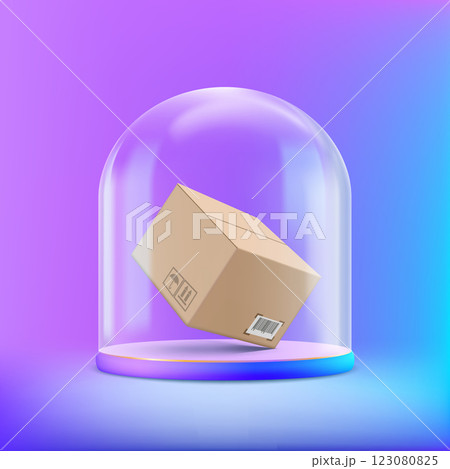 Cardboard box under glass dome. Cardboard box under glass dome. 123080825