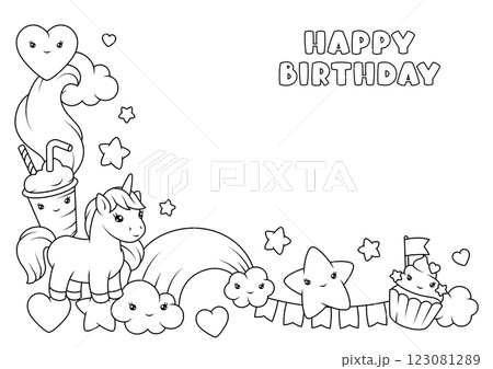 Background with unicorn. Happy birthday party invitation. 123081289