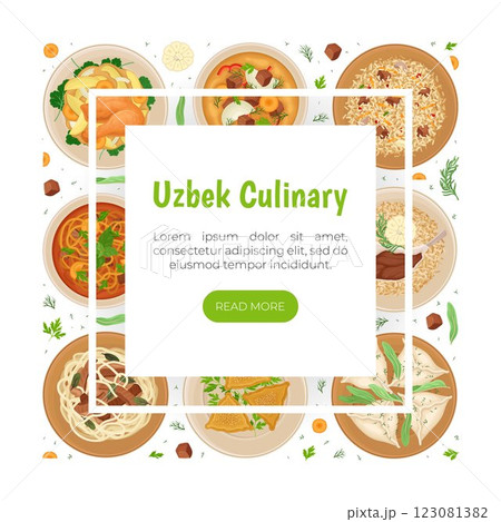 Uzbek Cuisine Dish and Meal Banner Design Vector Template 123081382