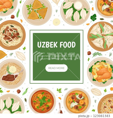 Uzbek Cuisine Dish and Meal Banner Design Vector Template 123081383