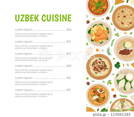 Uzbek Cuisine Dish and Meal Banner Design Vector Template 123081385