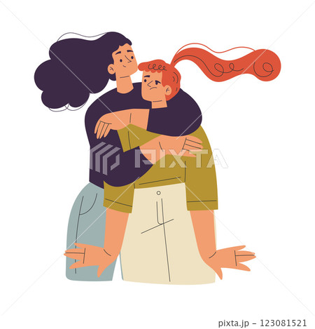 Unwanted Hugs with Woman Feel Annoyed from Unwelcome Awkward Touch Vector Illustration 123081521