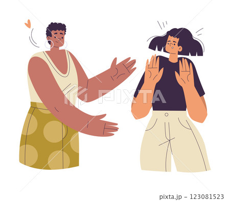 Unwanted Hugs with Woman Feel Annoyed from Unwelcome Awkward Touch Vector Illustration 123081523