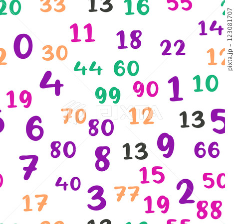 Seamless pattern with beautiful numbers. Ten, twenty, thirty, forty, fifty, sixty, seventy, eighty, ten hundred. Algebra and geometry 123081707