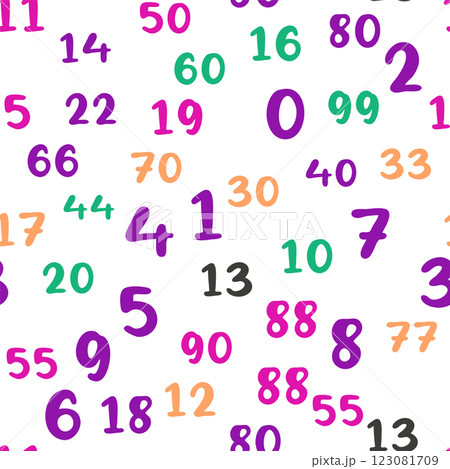 Seamless pattern with beautiful numbers. Ten, twenty, thirty, forty, fifty, sixty, seventy, eighty, ten hundred. Algebra and geometry 123081709