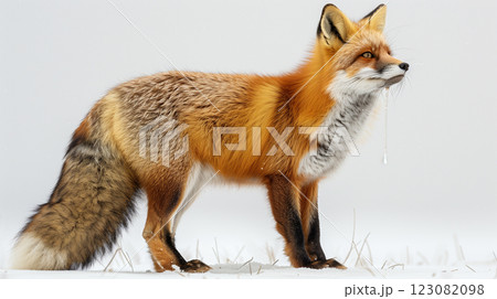 Rabid fox, animal with rabies, saliva from mouth, aggressive. Banner copy space 123082098