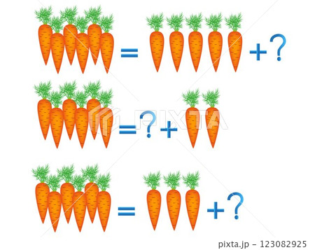 Educational games for children, on the composition of the six, example with carrots. Educational games for children, on the composition of the six, example with carrots. 123082925