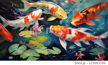 Colorful koi fish in a clear pond Generate AI Colorful koi fish in a clear pond Generate AI 123083399