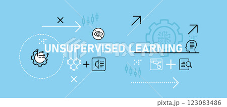 Unsupervised learning conceptual smart machine technology data self-learning training system development processing decision making AI artificial intelligence icon design illustration Unsupervised learning conceptual smart machine technology data self-learning training system development processing decision making AI artificial intelligence icon design illustration 123083486