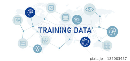 Training data icon set with illustration modern technology datum collection learning smart machine system optimization AI artificial intelligence digital smart machine development design 123083487