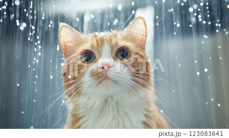 Cat watches raindrops on a cloudy day Cat watches raindrops on a cloudy day 123083641