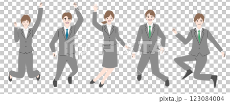 Illustration set of men and women in suits jumping Illustration set of men and women in suits jumping 123084004