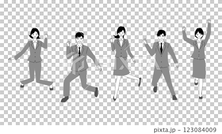 Illustration set of men and women in suits jumping Illustration set of men and women in suits jumping 123084009