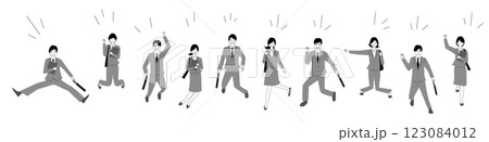 ジャンプするスーツ姿の男女のイラストセット 123084012