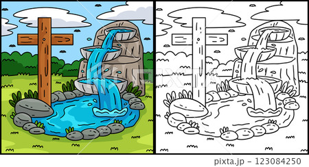 Baptism Fountain and Cross Coloring Illustration Baptism Fountain and Cross Coloring Illustration 123084250