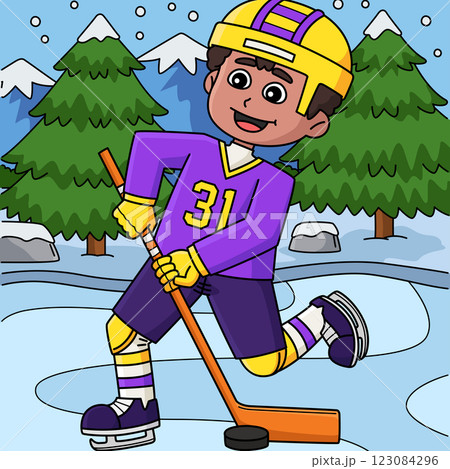 Ice Hockey Boy Player Passing the Puck Colored  123084296