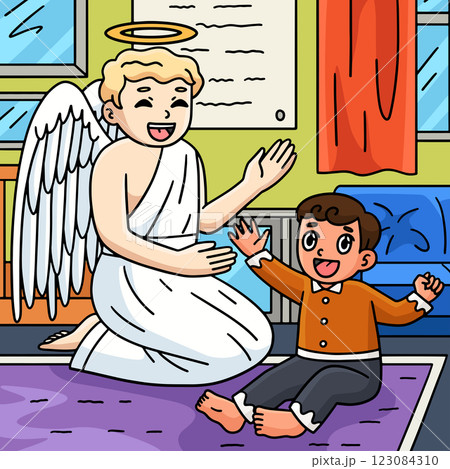 Baptism Baby and Guardian Angel Colored Cartoon Baptism Baby and Guardian Angel Colored Cartoon 123084310
