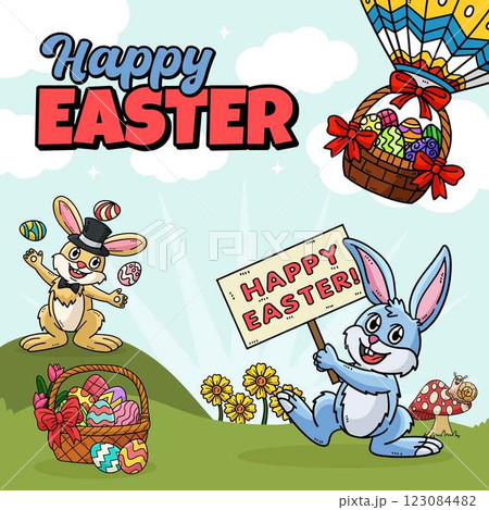 Hello Easter Egg Hunting Poster Square Banner 123084482