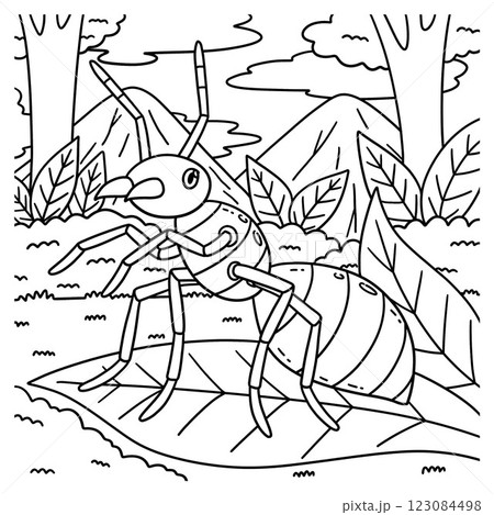 Insect Red Fire Ant Animal Coloring Page for Kids  123084498